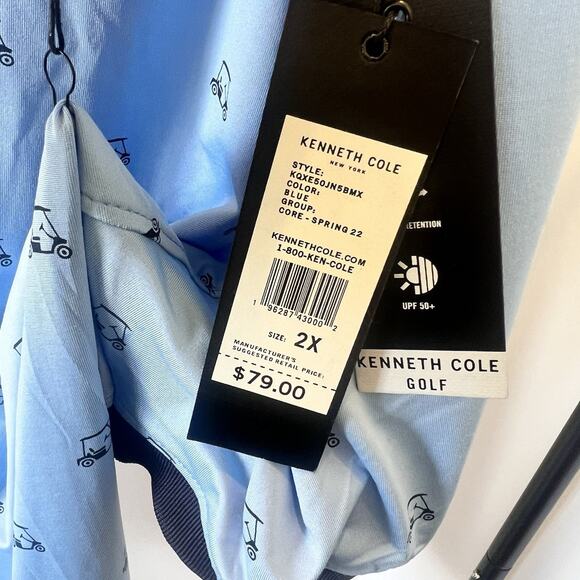 Kenneth Cole Golf Cart Blue Performance Polo Shirt Mens Size 2XL Retails $79 NWT - Picture 4 of 9